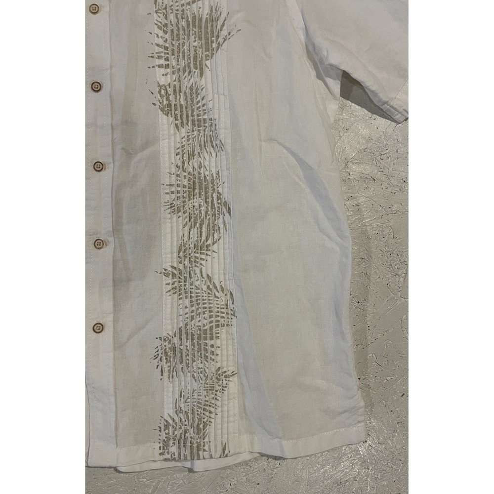 Tasso Elba Island Natural Linen Wooden Button Up Shirt Men's Size Large White - Picture 2 of 11
